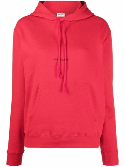 Shop Saint Laurent Logo Print Hoodie In Red