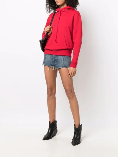 Shop Saint Laurent Logo Print Hoodie In Red