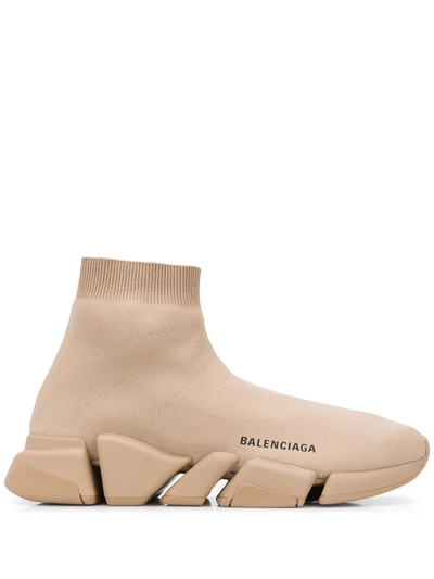 Shop Balenciaga Speed 2.0 Knitted Sneakers In Neutrals