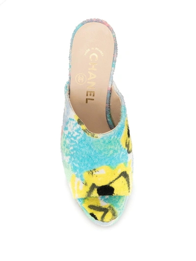 Pre-owned Chanel 1990s Floral-print Cc Logo Mules In Multicolour