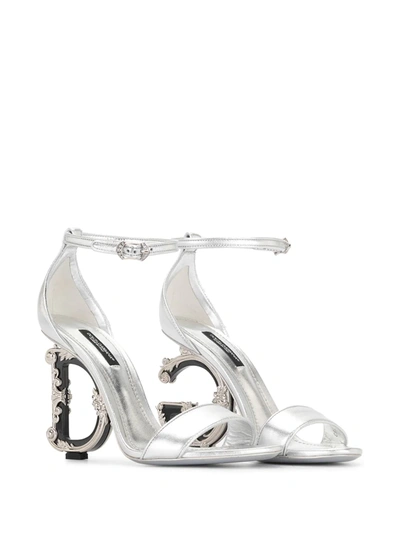 Shop Dolce & Gabbana Baroque Logo-heeled Sandals In Silver