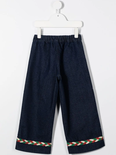 Shop Gucci Woven Detail Wide-leg Jeans In Blue