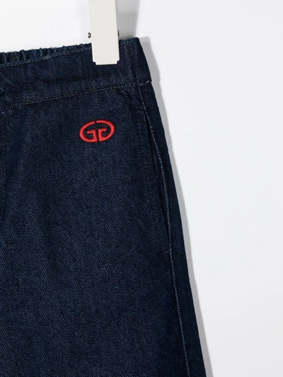 Shop Gucci Woven Detail Wide-leg Jeans In Blue
