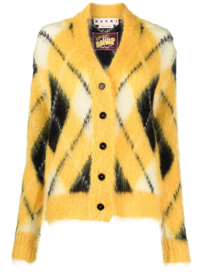 Shop Marni Argyle-pattern Knitted Cardigan In Yellow