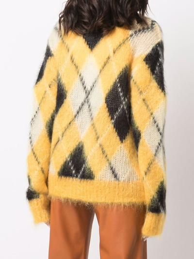 Shop Marni Argyle-pattern Knitted Cardigan In Yellow