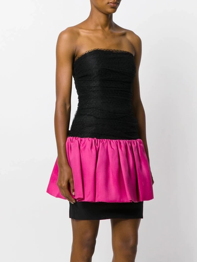 Pre-owned Saint Laurent Strapless Color Block Dress In Black