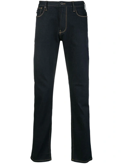 Shop Emporio Armani Classic Dark Jeans In Blue