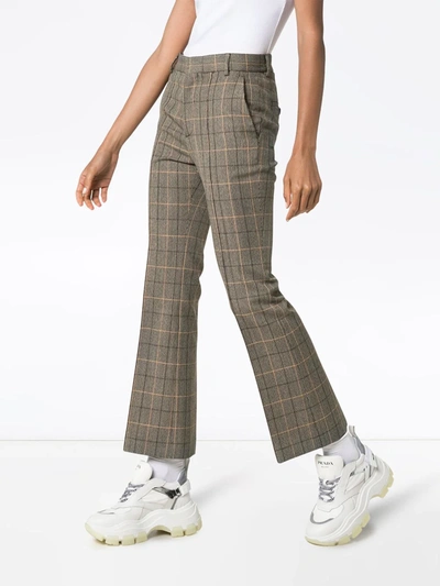 Shop Plan C Check Cropped Trousers In Brown
