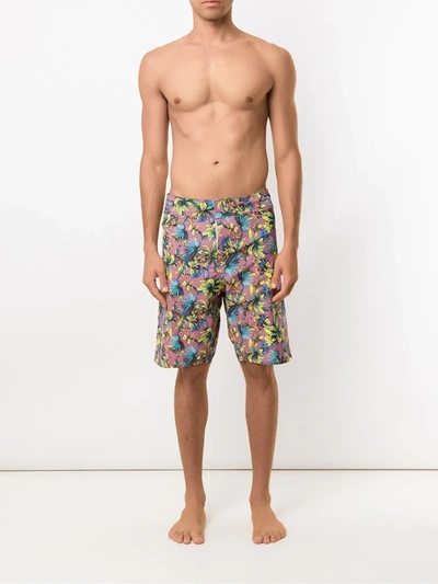 Shop Amir Slama Foliage Print Swim Short In Red