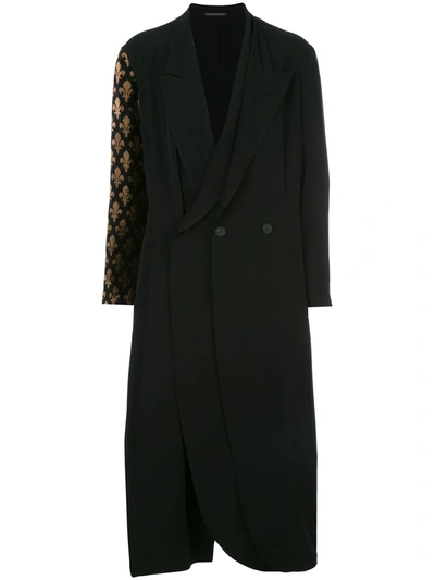 Shop Yohji Yamamoto Contrast Sleeve Coat In Black