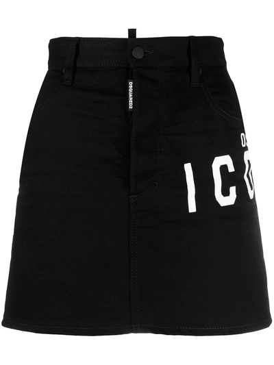 Shop Dsquared2 Embroidered Denim Skirt In Black