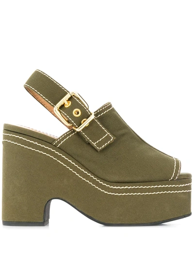 Shop Marni Platform Contrast Stitch Sandals In Green