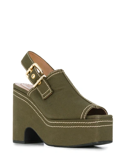 Shop Marni Platform Contrast Stitch Sandals In Green
