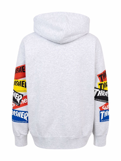 Shop Supreme Thrasher Multi Logo Zip-up Hoodie In Grey