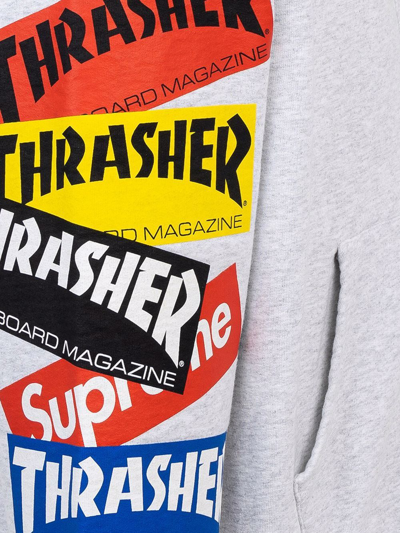 Shop Supreme Thrasher Multi Logo Zip-up Hoodie In Grey