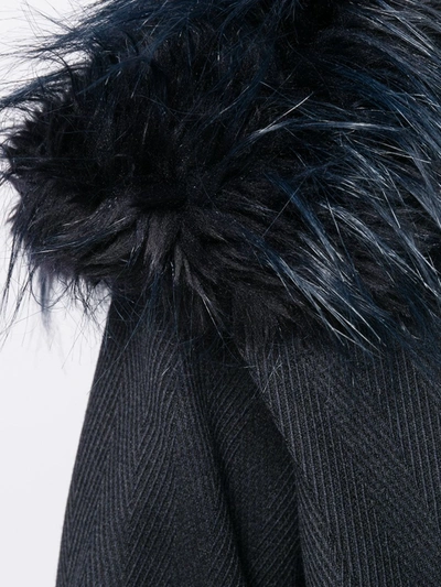 Pre-owned Romeo Gigli 1990's Fur Trimming Knee-length Coat In Blue