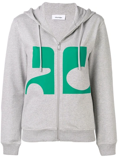 Shop Courrèges Logo Zipped Hoodie In Grey