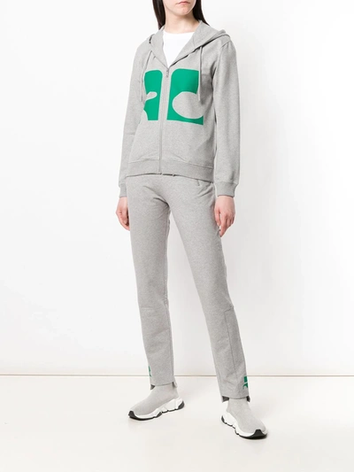 Shop Courrèges Logo Zipped Hoodie In Grey