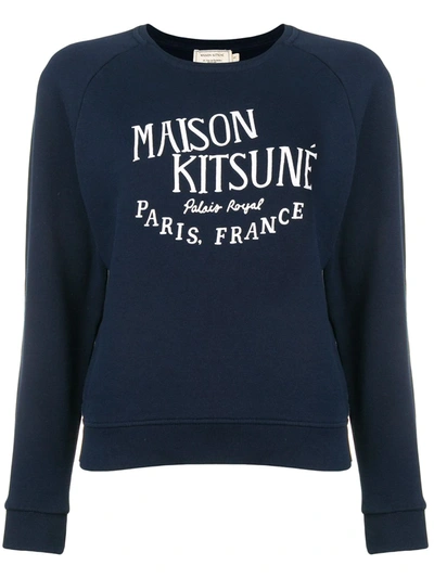 Shop Maison Kitsuné Logo Embroidered Sweatshirt In Blue