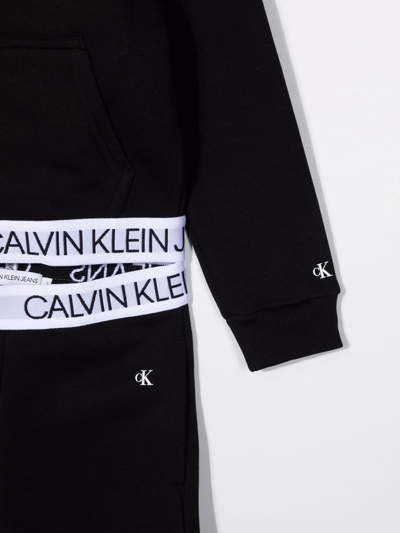 Shop Calvin Klein Logo Tape Cotton Tracksuit In 黑色
