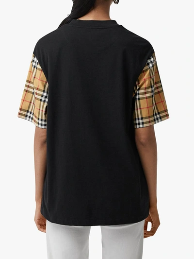 Shop Burberry Vintage Check-sleeve Cotton Oversized T-shirt In Black