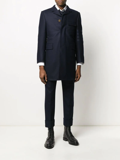 Thom Browne Tonal 4-bar Chesterfield Overcoat In Blue