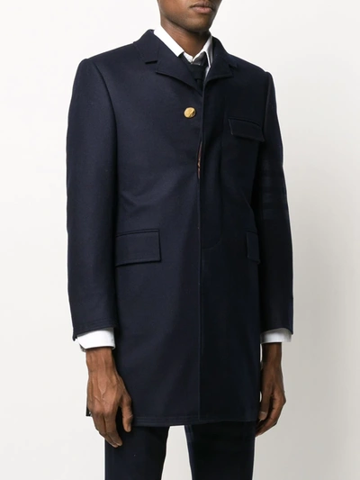 Thom Browne Tonal 4-bar Chesterfield Overcoat In Blue