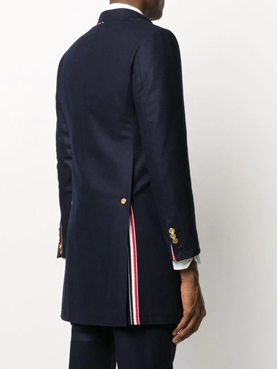 Thom Browne Tonal 4-bar Chesterfield Overcoat In Blue