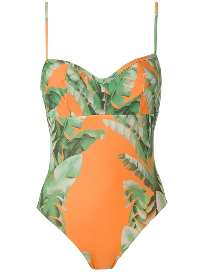 Shop Amir Slama Floral Print Swimsuit In Orange