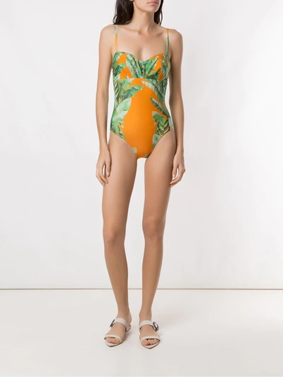 Shop Amir Slama Floral Print Swimsuit In Orange