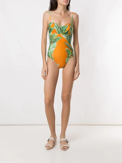 Amir Slama Floral Print Swimsuit In Orange