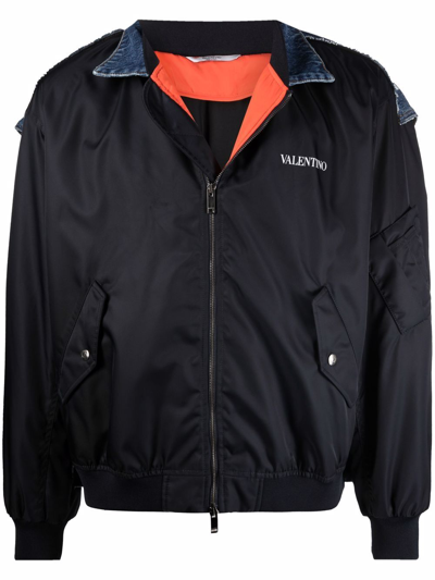 Shop Valentino Logo-print Bomber Jacket In Blue
