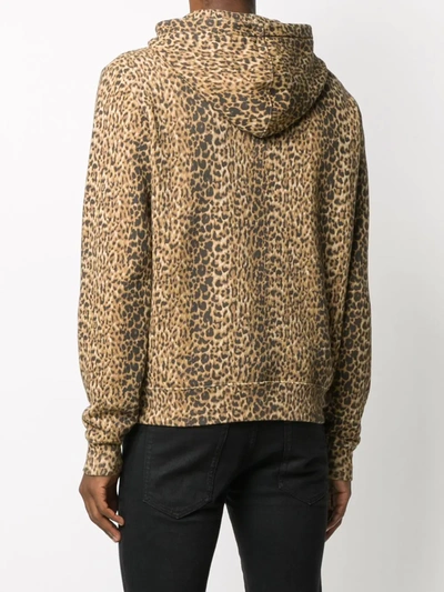 Shop Saint Laurent Leopard Print Hoodie In Brown