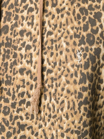 Shop Saint Laurent Leopard Print Hoodie In Brown