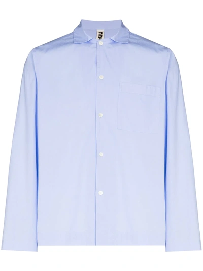 Shop Tekla Organic Cotton Pajamas Shirt In Blue