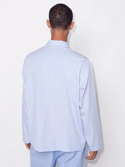 Shop Tekla Organic Cotton Pajamas Shirt In Blue