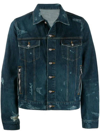 Shop Balmain Distressed-effect Denim Jacket In Blue