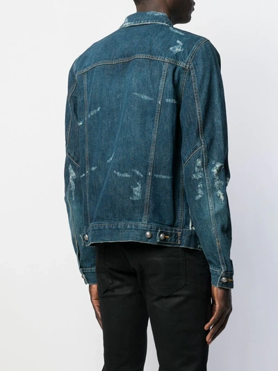 Shop Balmain Distressed-effect Denim Jacket In Blue