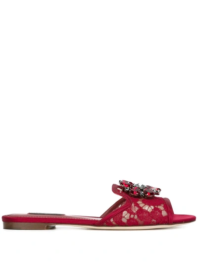 Shop Dolce & Gabbana Rainbow Lace Brooch-detail Sandals In Red