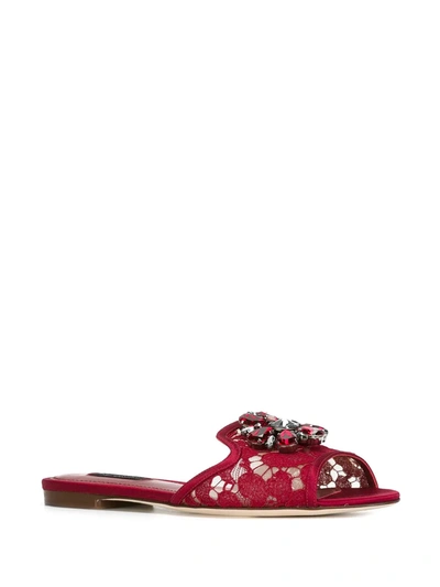 Shop Dolce & Gabbana Rainbow Lace Brooch-detail Sandals In Red