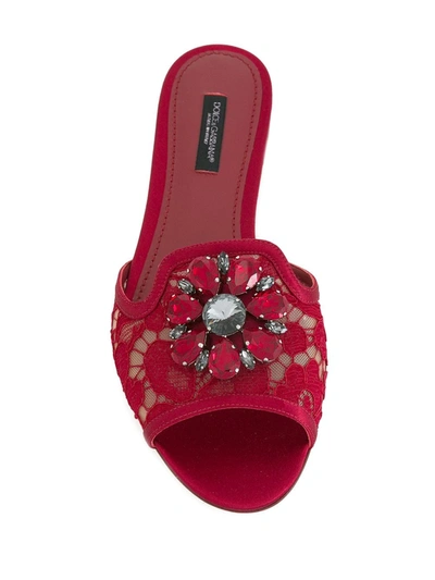 Shop Dolce & Gabbana Rainbow Lace Brooch-detail Sandals In Red