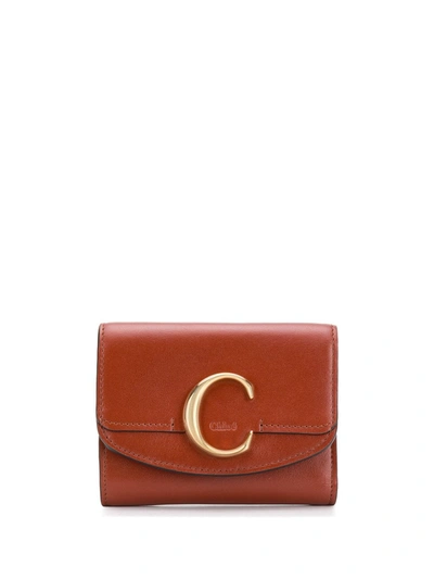 Shop Chloé C Mini Trifold Wallet In Brown