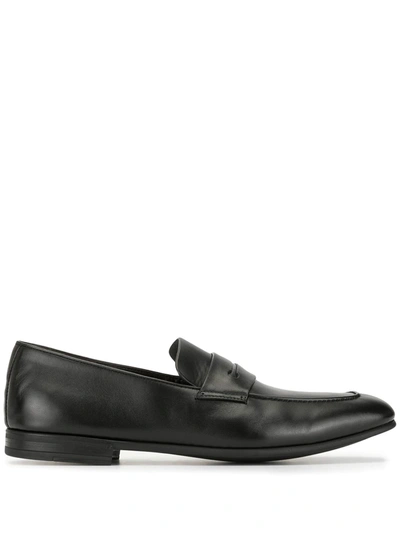 Ermenegildo Zegna Narrow-toe Leather Penny Loafers In Black
