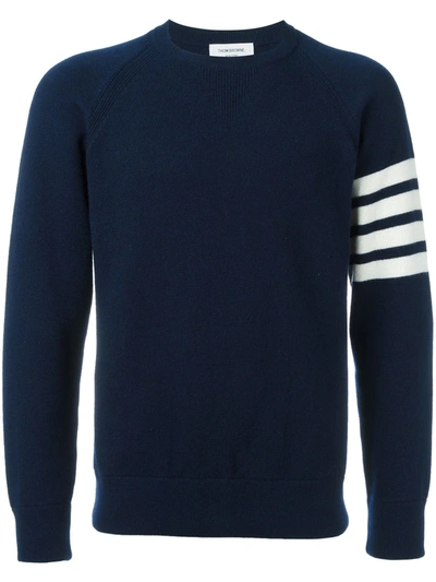 Shop Thom Browne 4-bar Crew Neck Cashmere Jumper In Blue