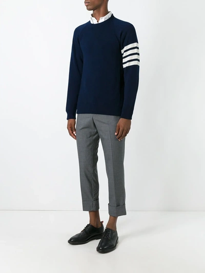 Shop Thom Browne 4-bar Crew Neck Cashmere Jumper In Blue