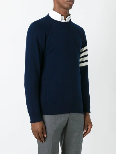 Shop Thom Browne 4-bar Crew Neck Cashmere Jumper In Blue