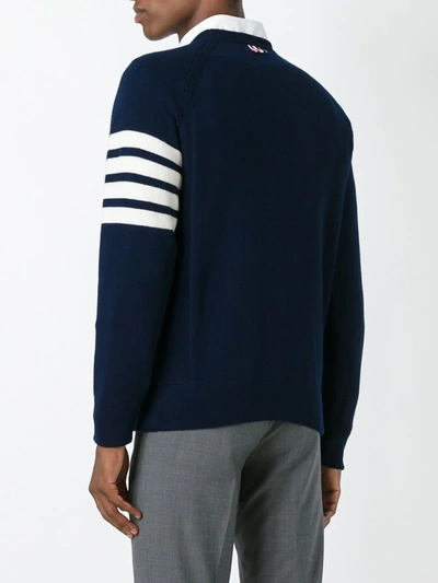 Shop Thom Browne 4-bar Crew Neck Cashmere Jumper In Blue