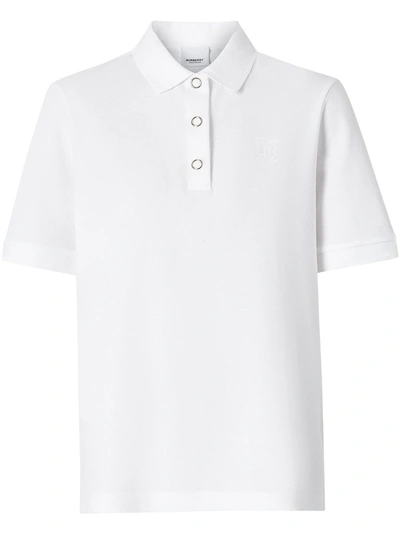 Shop Burberry Monogram Motif Cotton Piqué Polo Shirt In White