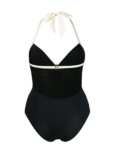 Shop Dolce & Gabbana Embroidered Dg Logo Swimsuit In Black