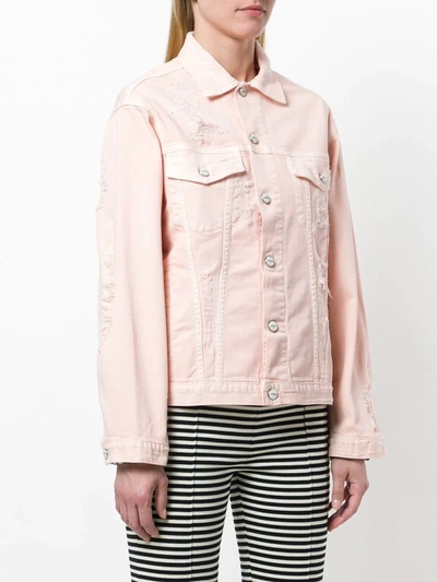 Shop Dondup Distressed Denim Jacket In Pink